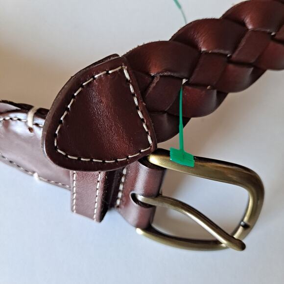 Lands' End Brown Braided Leather Belt w/ Classic Rectangle Buckle Women's Size M - Picture 6 of 9